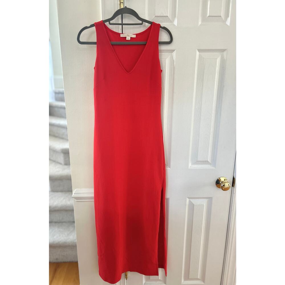 Boston Proper Red Orange Bodycon Sheath Maxi Sleeveless Dress Resort Beach